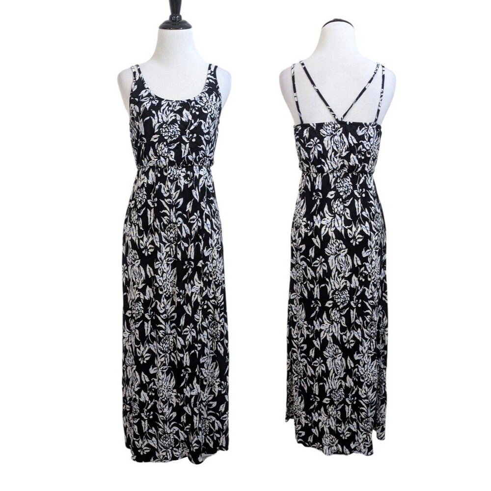 LOFT Floral Maxi Dress - Black / White / Blue - Size XSP / XS Petite Womens